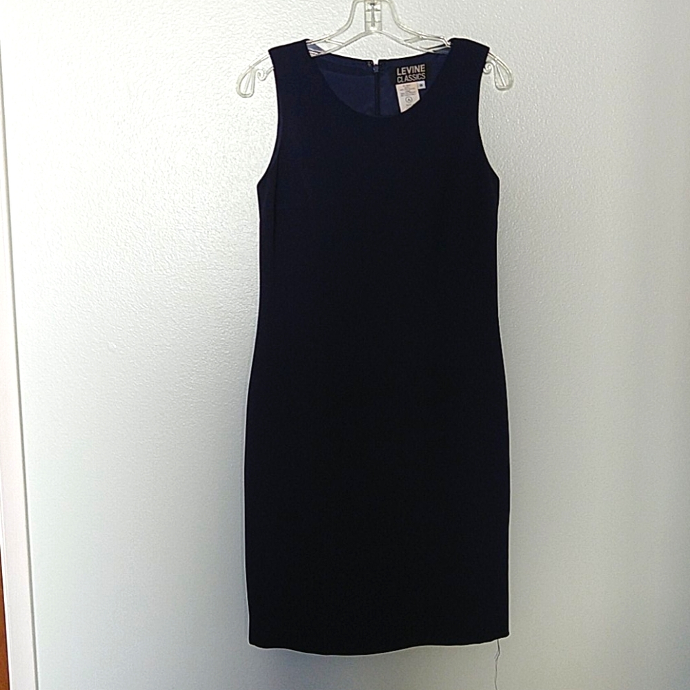 Vintage Navy Sheath Dress Size 8 (D03)